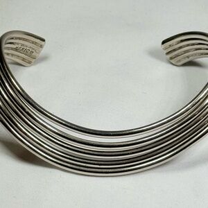 Vintage Hand Forged 5 Tier Cuff Bracelet Silver